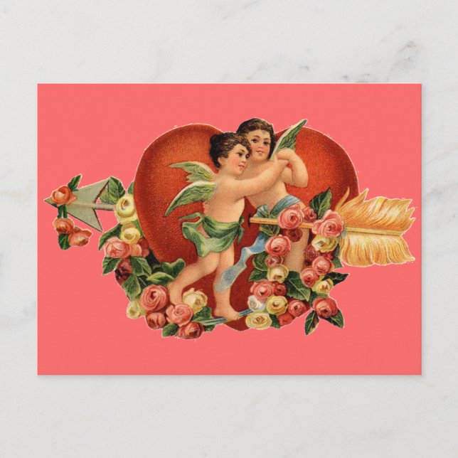 Vintage Valentine Cherubs Helg Vykort (Framsida)