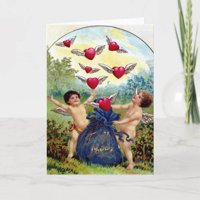 Vintage Valentine Cherubs Helgkort (Framsida)