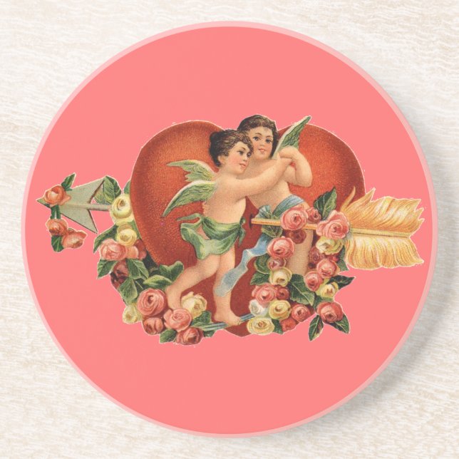 Vintage Valentine Cherubs Underlägg Sandsten (Framsidan)