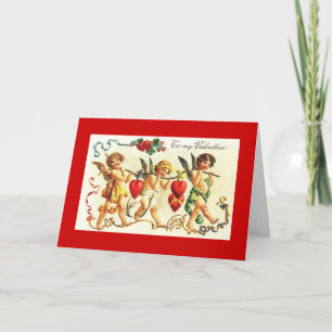 Vintage Valentine Cherubs with Heart Helgkort