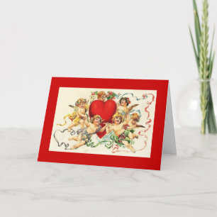 Vintage Valentine Cherubs with Heart Helgkort