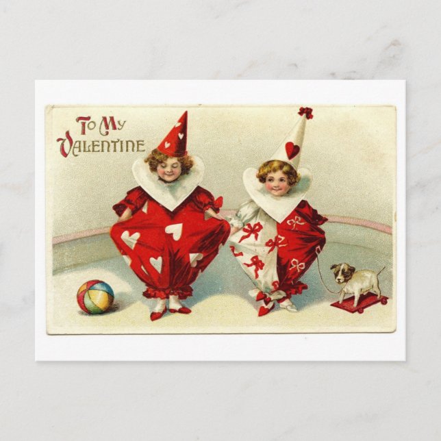 Vintage Valentine Clown Helg Vykort (Framsida)