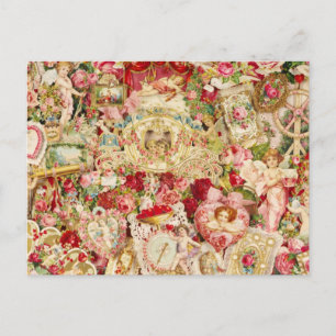 Vintage Valentine Collage Helg Vykort