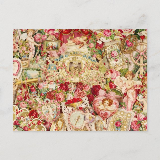 Vintage Valentine Collage Helg Vykort (Framsida)