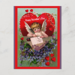 Vintage Valentine copy Angel, Hearts, Flowers Vykort
