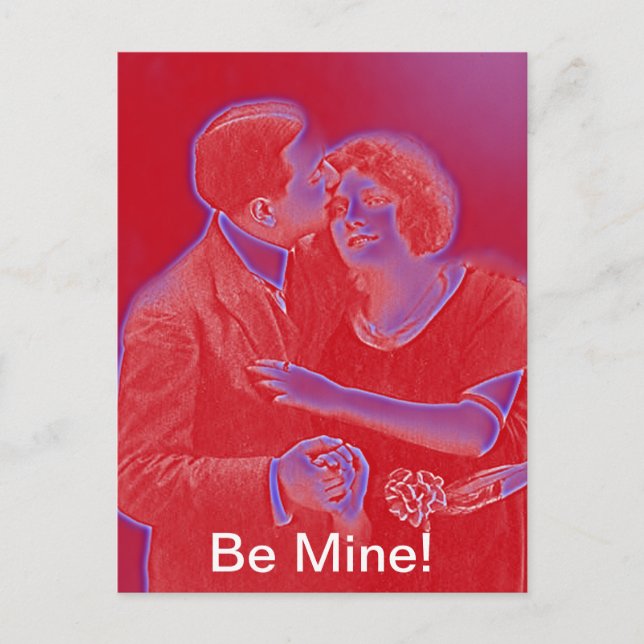 Vintage Valentine Couple in Red Helg Vykort (Framsida)