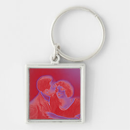 Vintage Valentine Couple in Red Nyckelring