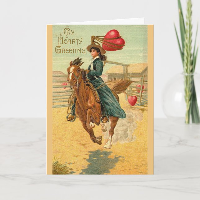 Vintage Valentine - Cowgirl Lassos a Heart Helgkort (Framsida)
