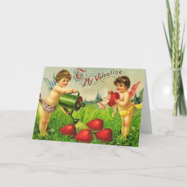 Vintage Valentine Cupid Gardeners Helgkort (Framsida)