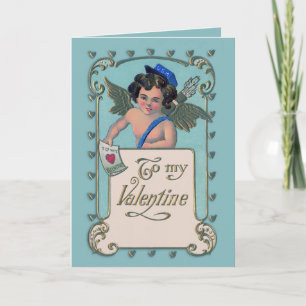 Vintage Valentine Cupid Postman Helgkort