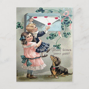 Vintage Valentine Dachshund Helg Vykort