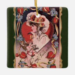 Vintage Valentine Dam Julgransprydnad Keramik