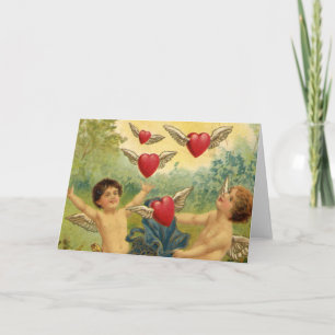 Vintage Valentine Day, Victorian Cherubs Hearts Helgkort
