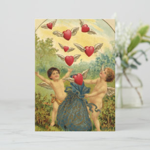Vintage Valentine Day, Victorian Cherubs Hearts Julkort