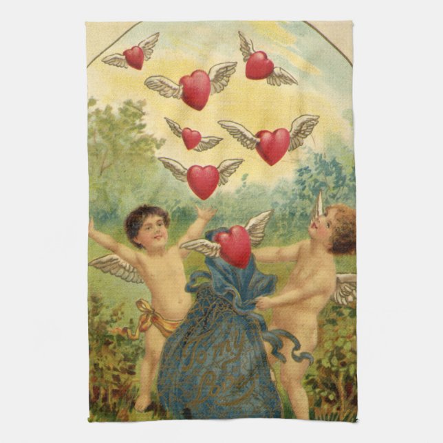Vintage Valentine Day, Victorian Cherubs Hearts Kökshandduk (Vertikal)