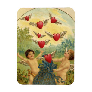 Vintage Valentine Day, Victorian Cherubs Hearts Magnet