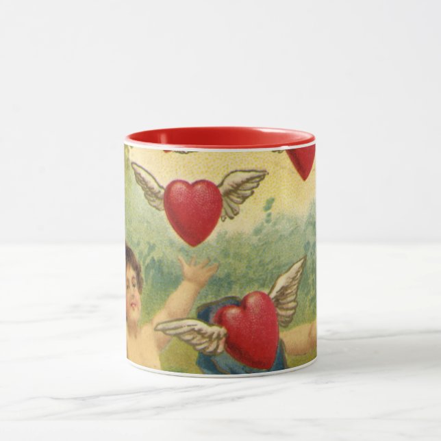 Vintage Valentine Day, Victorian Cherubs Hearts Mugg (Center)