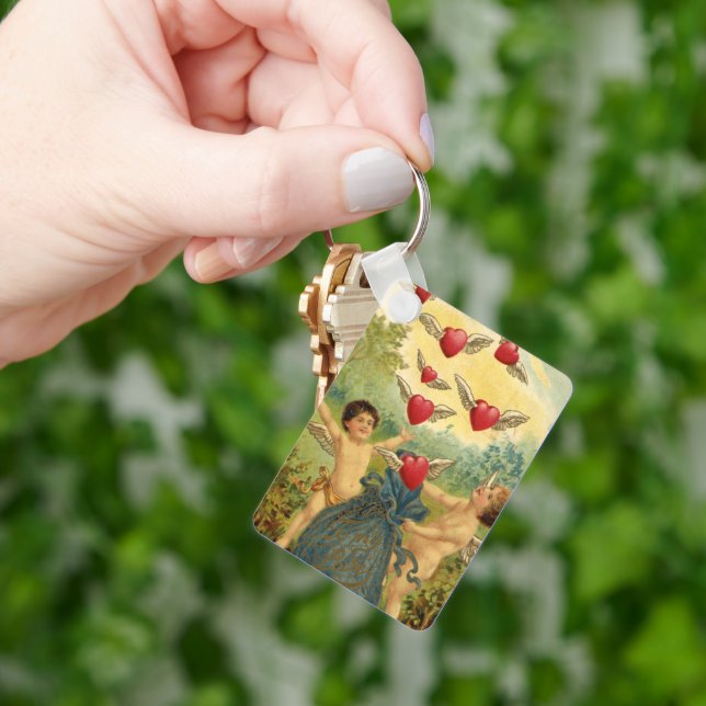 Vintage Valentine Day, Victorian Cherubs Hearts Nyckelring (Hand)