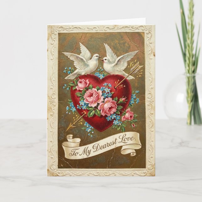 Vintage Valentine Dearest Love Card Kort (Framsida)