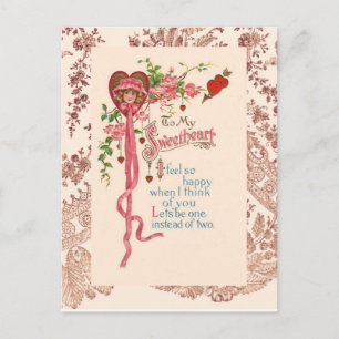 Vintage Valentine Dikt Helg Vykort