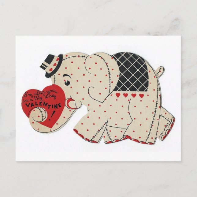Vintage Valentine Elephant Vykort (Framsida)
