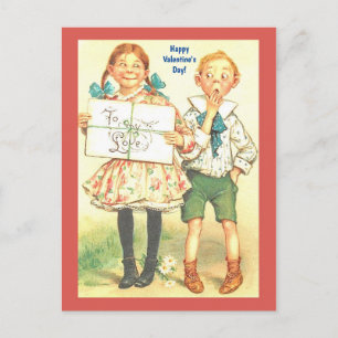 Vintage Valentine Funny Young Couple åt någon Vykort