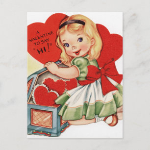 Vintage Valentine Girl Helg Vykort