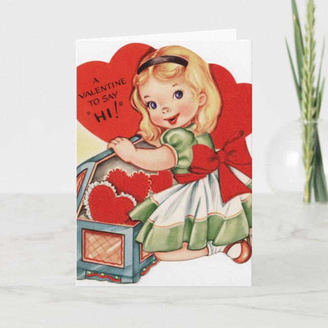 Vintage Valentine Girl Helgkort (Framsida)