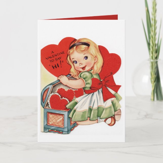 Vintage Valentine Girl Helgkort (Framsida)