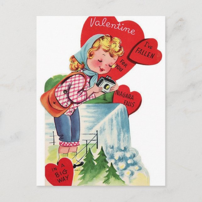 Vintage Valentine Girl med kamera Helg Vykort (Framsida)