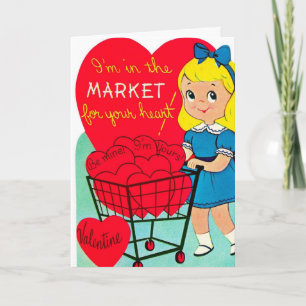 Vintage Valentine Girl Shopping Helgkort