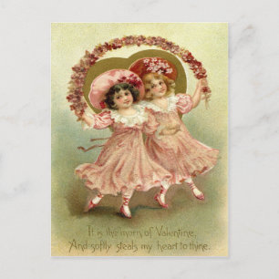 Vintage Valentine Girls Helg Vykort