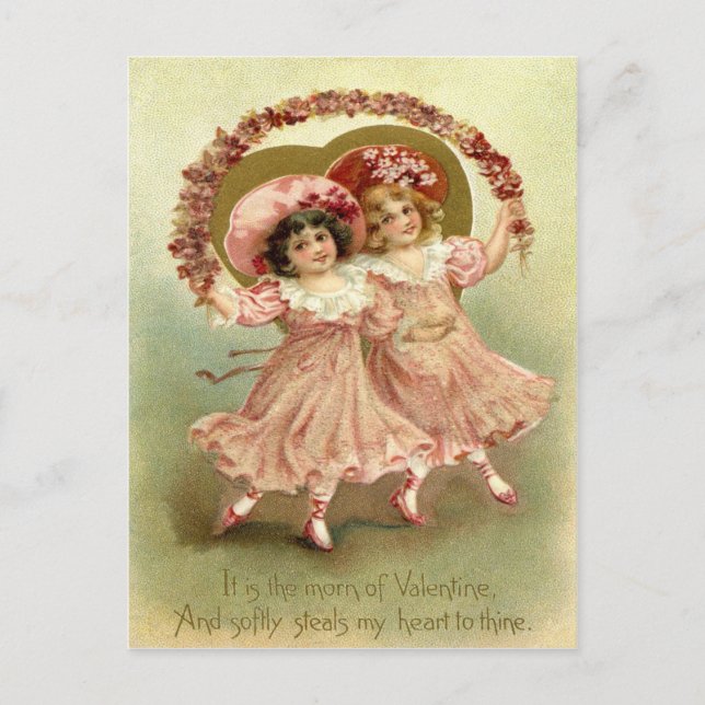 Vintage Valentine Girls Helg Vykort (Framsida)