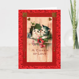 Vintage Valentine Grått Kittens & Hearts Helgkort