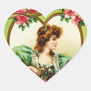 Vintage Valentine Heart Hjärtformat Klistermärke
