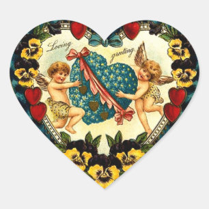 Vintage Valentine Heart Hjärtformat Klistermärke