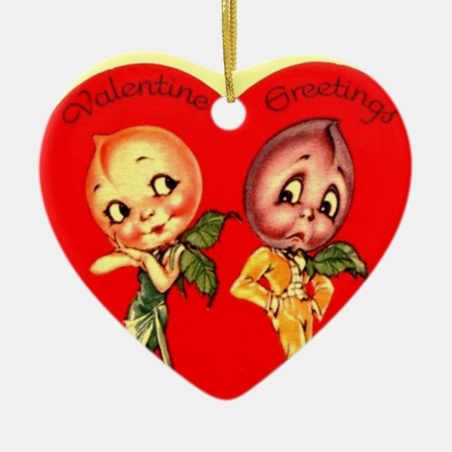 Vintage Valentine Heart Julgransprydnad Keramik (Framsidan)