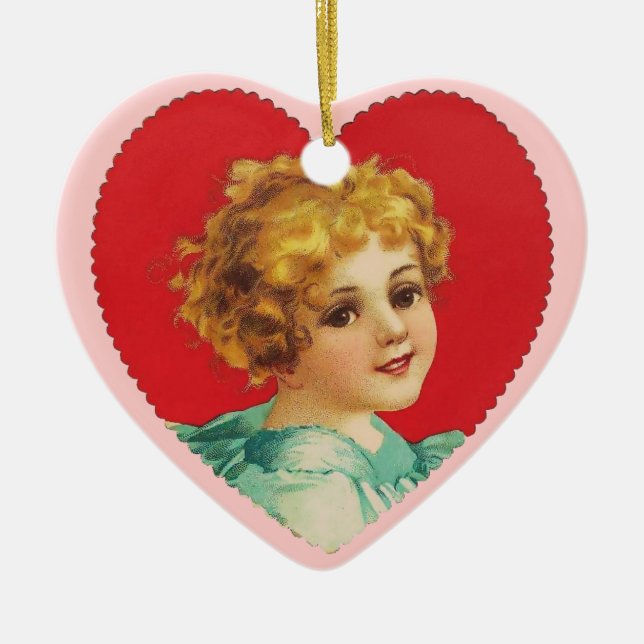 Vintage Valentine Heart Julgransprydnad Keramik (Framsidan)