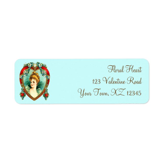 Vintage Valentine Heart Returadress Etikett (Framsidan)