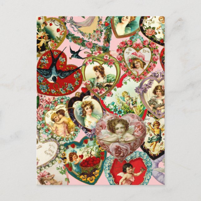 Vintage Valentine Hearts Helg Vykort (Framsida)
