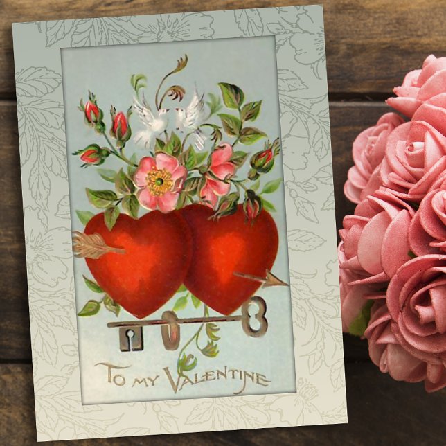 Vintage Valentine Hearts Helg Vykort (Skapare uppladdad)