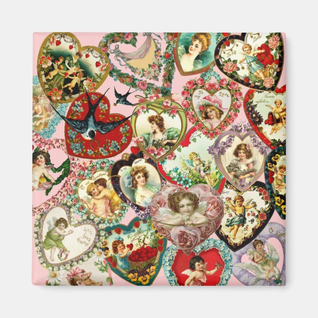 Vintage Valentine Hearts Magnet (Framsidan)