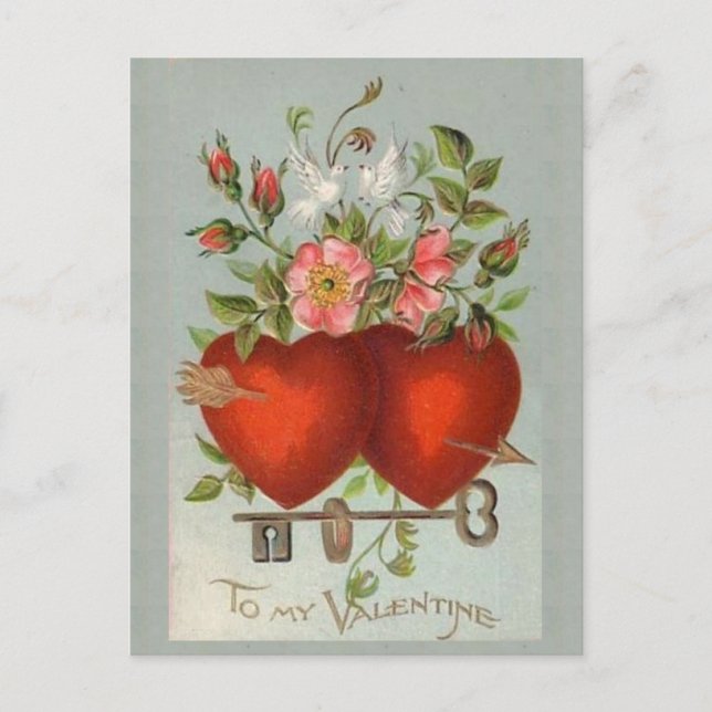 Vintage Valentine Hearts Vykort (Framsida)