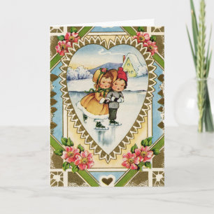 Vintage Valentine Ice-Skater Helgkort