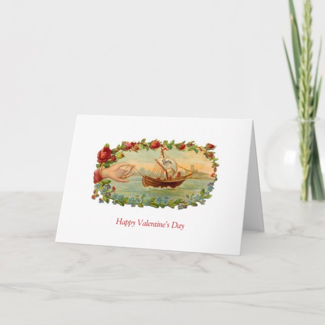 Vintage Valentine - Kärlek Boat Helgkort (Framsida)