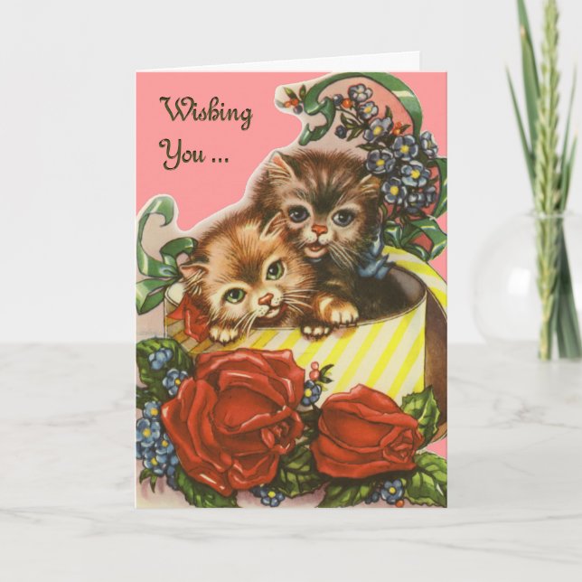 Vintage Valentine Kattunge Helgkort (Framsida)
