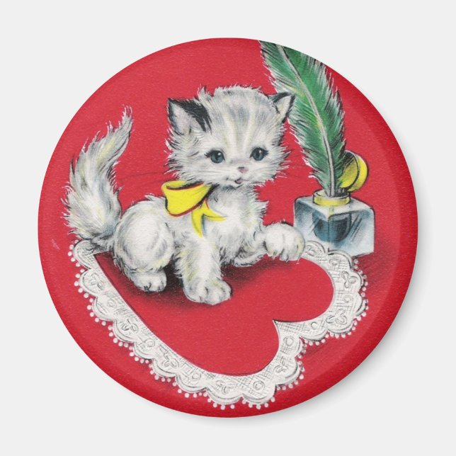 Vintage Valentine Kattunge Magnet (Framsidan)