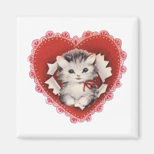 Vintage Valentine Kattunge Magnet