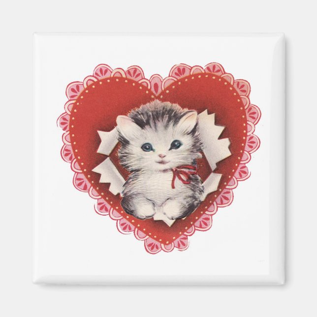 Vintage Valentine Kattunge Magnet (Framsidan)