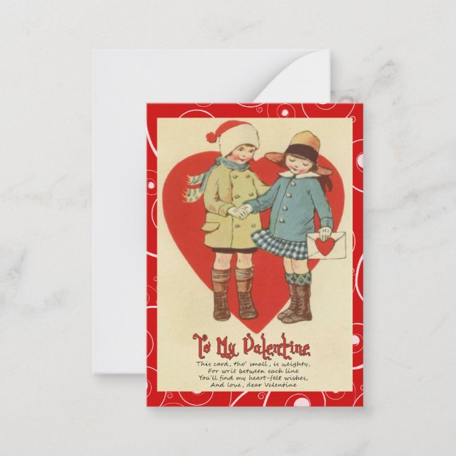 Vintage Valentine Kid-kort Anteckningskort (Framsida)